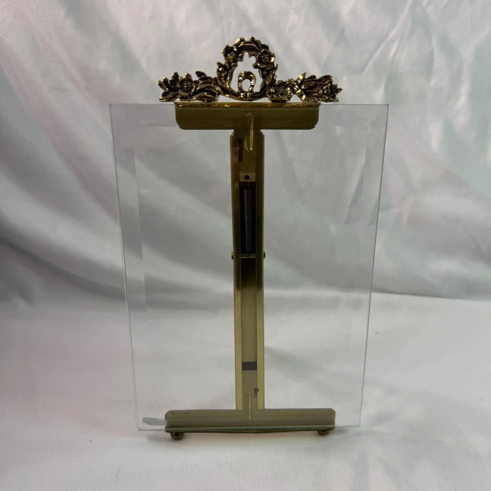 Vintage French Style Brass Beveled Glass Photo Frame Spring Clamping Taiwan ROC